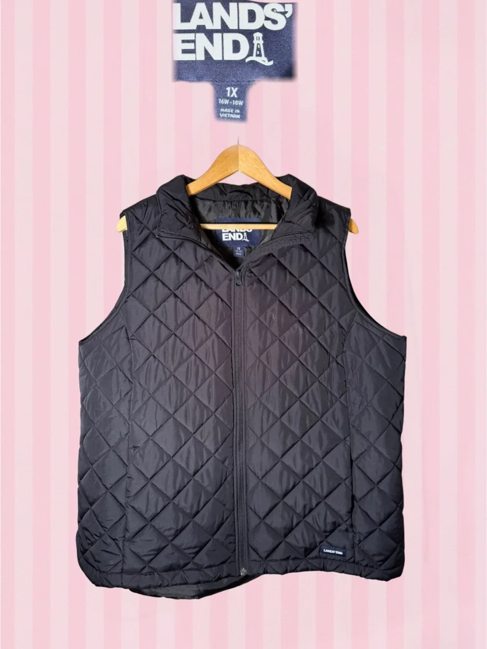 Lands' End Black Quilted Hooded Vest